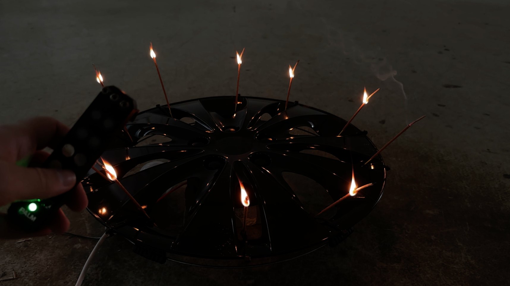 Black wheel cap instrument with flames from The App Whisperer.