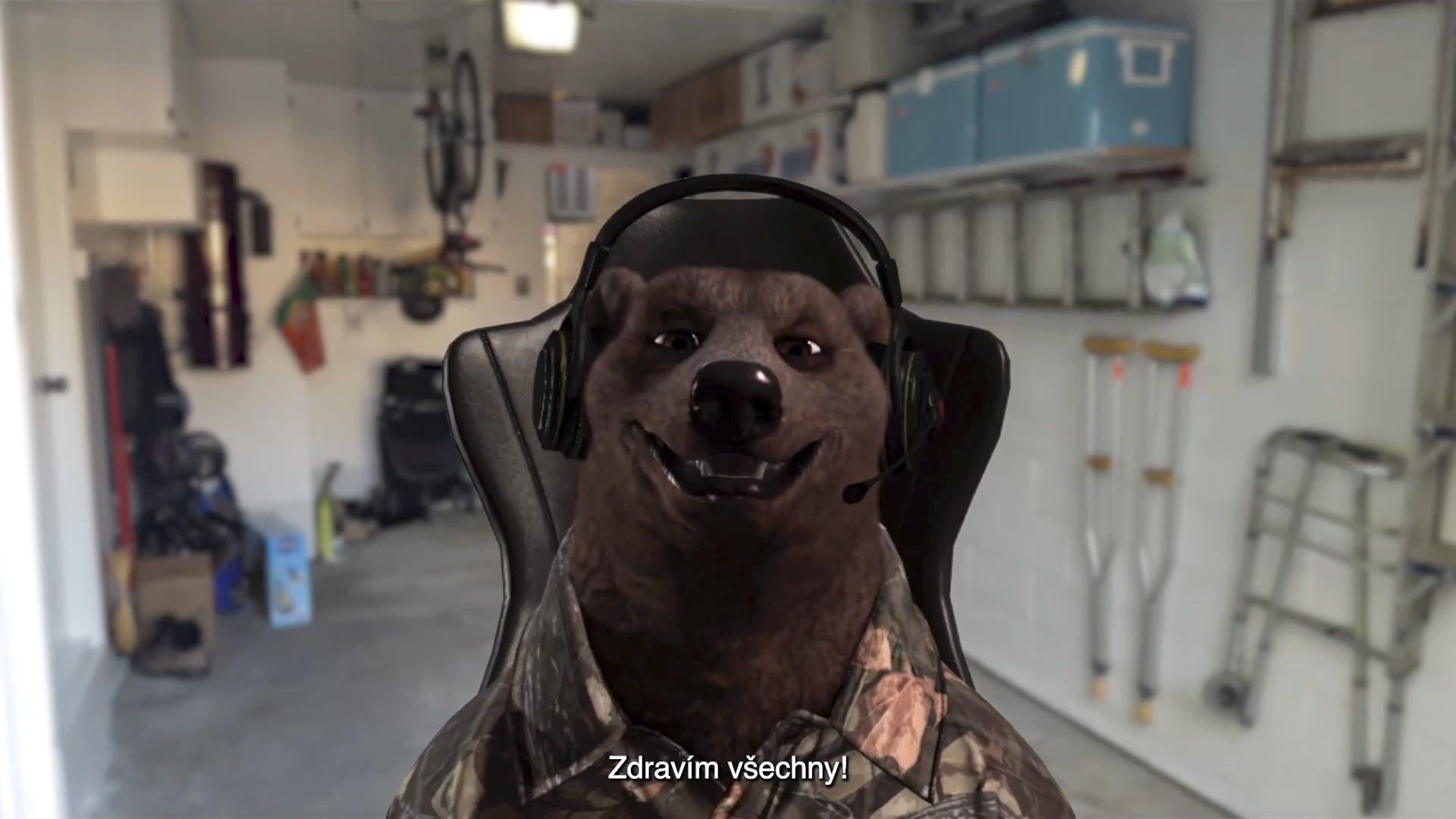 Rogers the bear on a FaceTime call with a corporate anime girl.